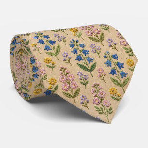 Cravate Fleurs sauvages vintage Dessin de broderie fauss