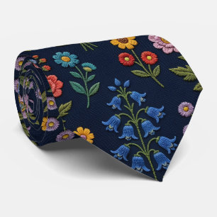 Cravate Fleurs sauvages vintage Dessin de fausse broderi