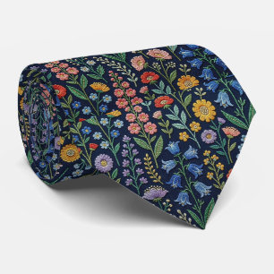 Cravate Fleurs sauvages vintage Dessin de fausse broderi