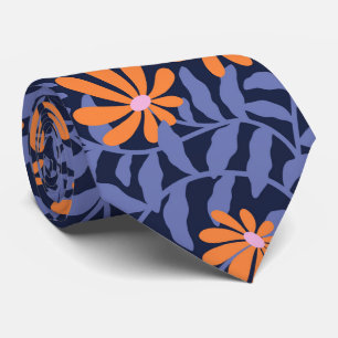 Cravate Fleurs super en gras - bleu orange