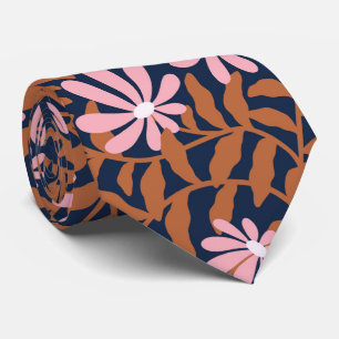 Cravate Fleurs super en gras - marron bleu marine