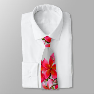 Cravate Fleurs tropicales de plumeria hawaïennes roses sur