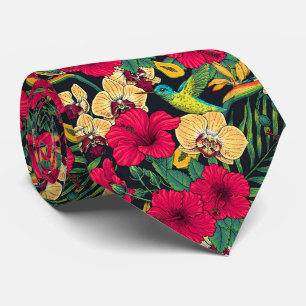 Cravate Fleurs tropicales et colibri - Botanica d'été