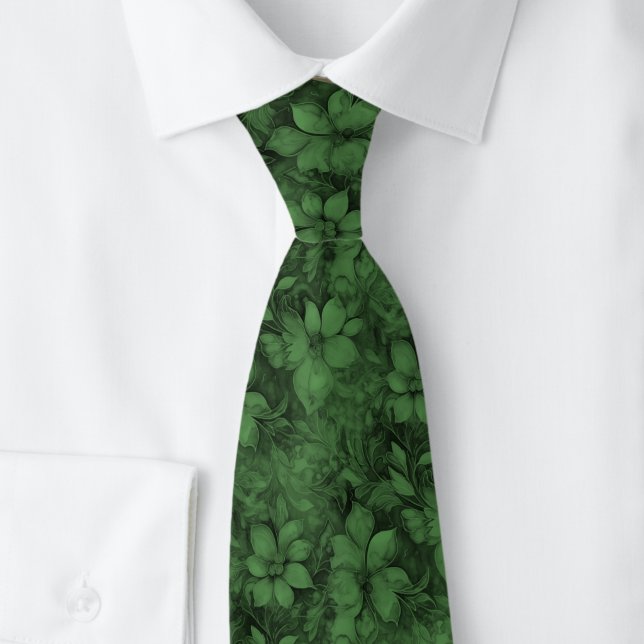 Cravate Fleurs Vert Chasseur (Créateur téléchargé)