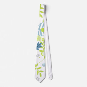 Cravate Fleurs vertes et bleues