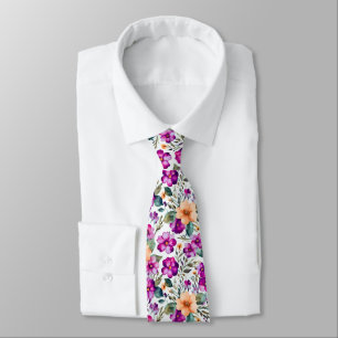 Cravate Fleurs violettes orange motif floral