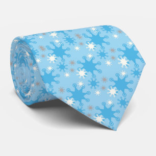 Cravate Flocon de neige bleu et gris rétro Hommes