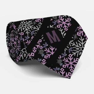 Cravate Flocon de neige Noël violet argent