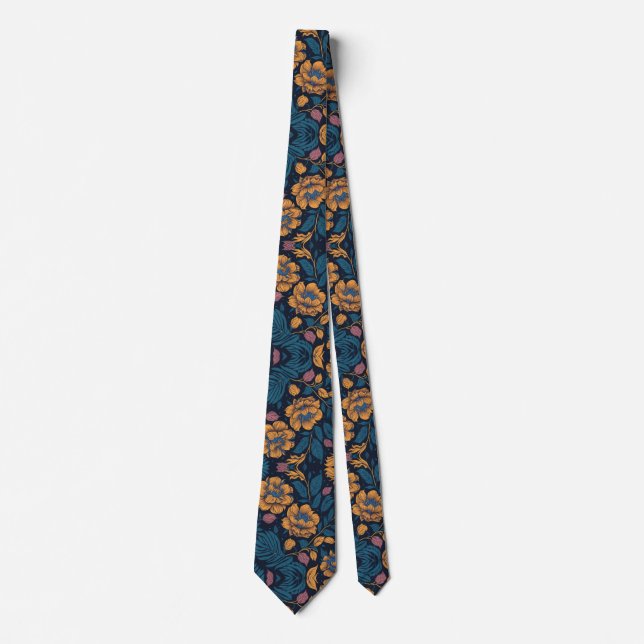 Cravate Floral bleu et or (Devant)