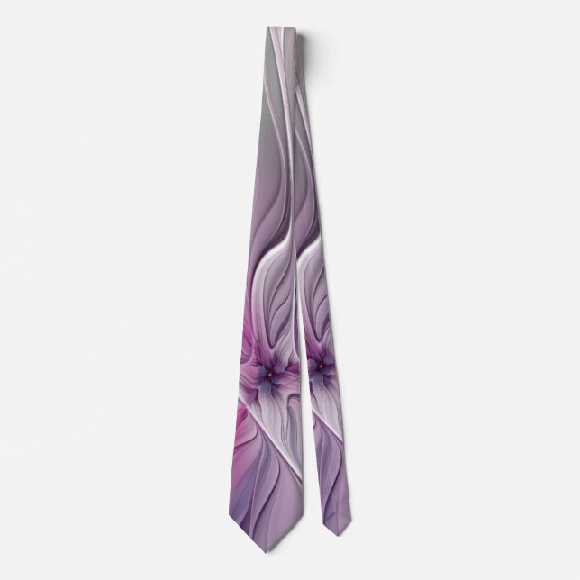 Cravate Floral Fractal moderne Fleur Abstraite rose gris (Devant)