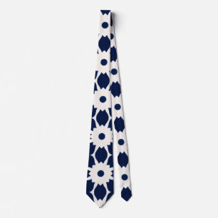 Cravate Floral géométrique bleu et blanc de la Marine