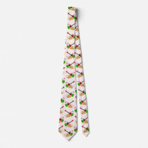 Cravate Floral Hawaiian Ukulele Hibiscus Fleurs