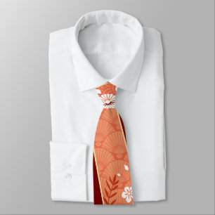 Cravate Floral Kimono Motif Coral