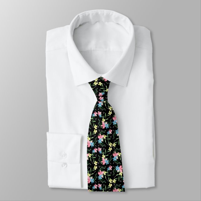 Cravate Floral noir (Attaché)
