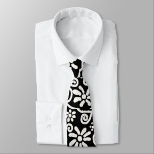 Cravate Floral noir blanc & Fleurs Motif de fleurs