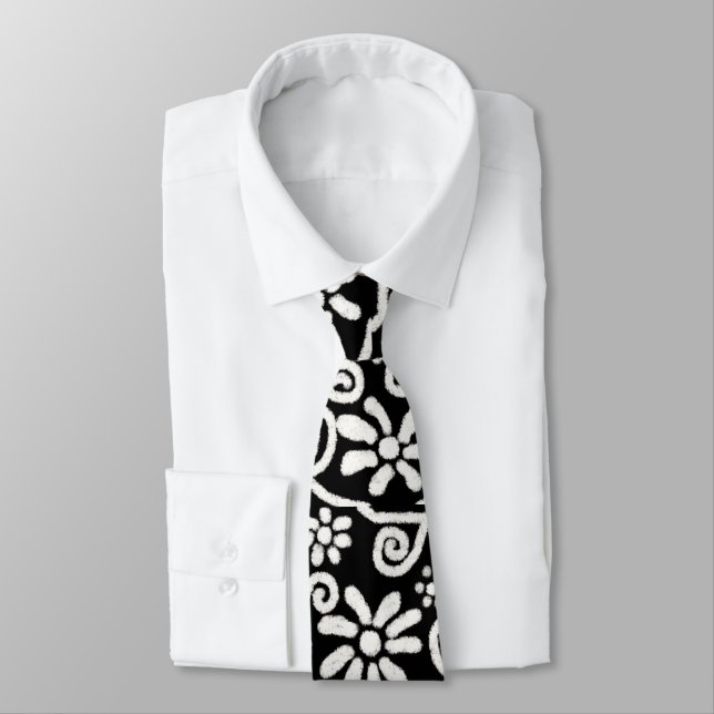Cravate Floral noir blanc & Fleurs Motif de fleurs (Attaché)