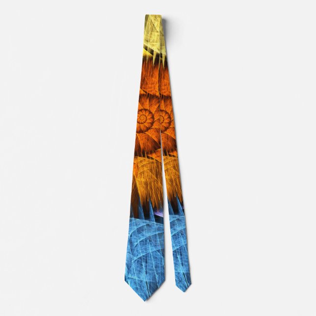Cravate Floral Orange Bleu Jaune Art Abstrait (Devant)