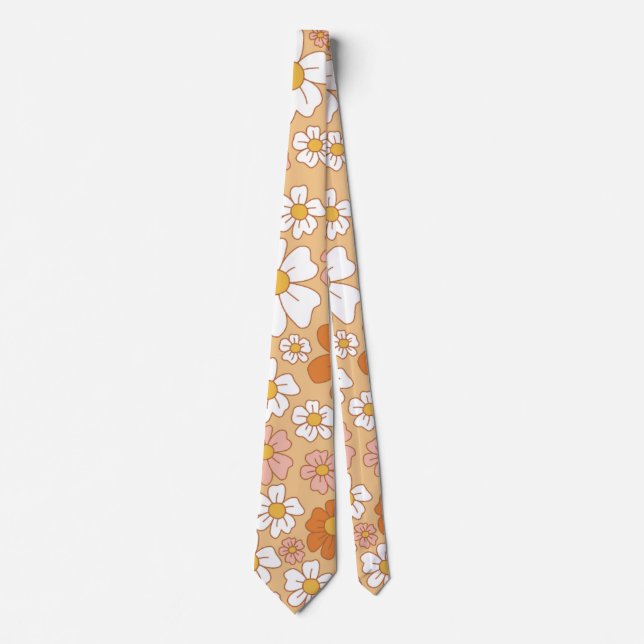 Cravate floral orange et blanc (Devant)