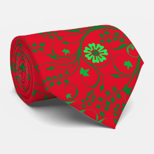 Cravate Floral pattern.01.FR.Green Red BG