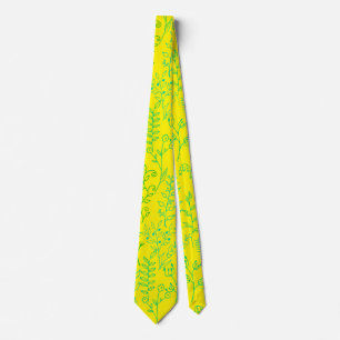 Cravate Floral Pattern classique Vert ton A02. B Jaune