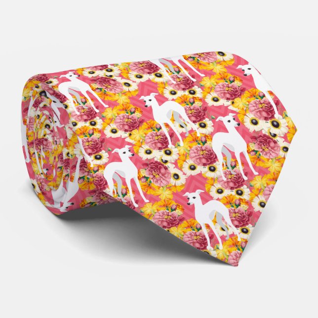 Cravate Floral rose de Greyhounds italien (Roulé)