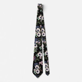 Cravate floral rose noir blanc vert Moody
