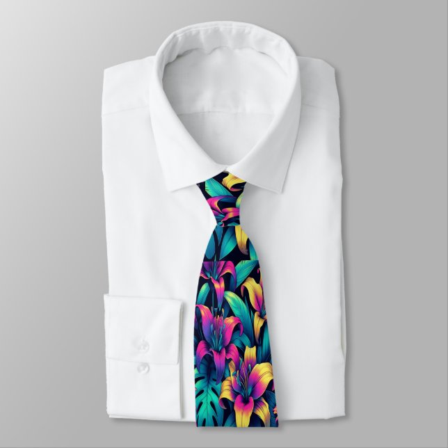 Cravate Floral Symphonie de Neon (Attaché)