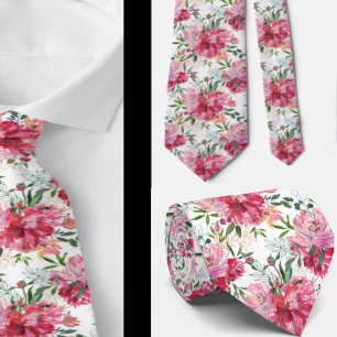 Cravate florale aquarelle rose magenta