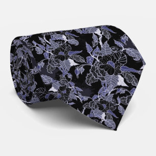 Cravate florale foncée bleue et grise élégante