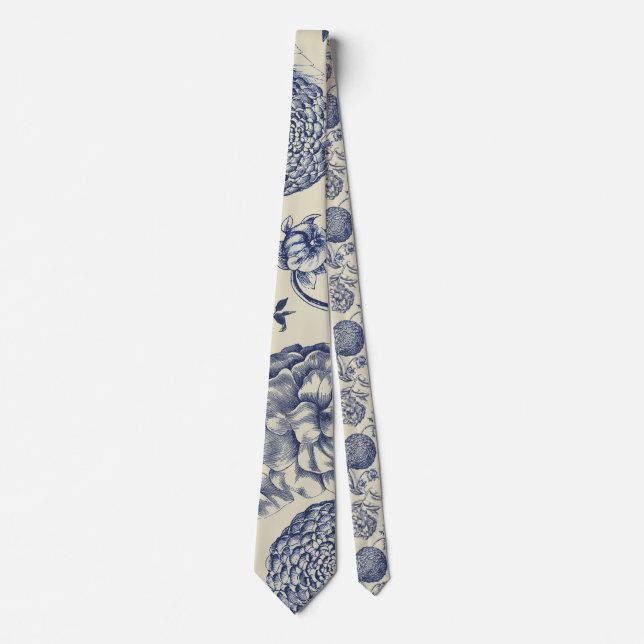 Cravate Flore d'impression florale de fleurs bleues antiqu (Devant)