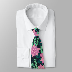 Cravate Flore rose et verte Imprimer en noir
