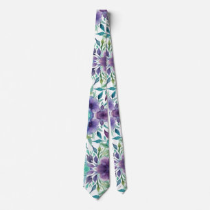 Cravate Flores d'aquarelle bleu Rose pourpre