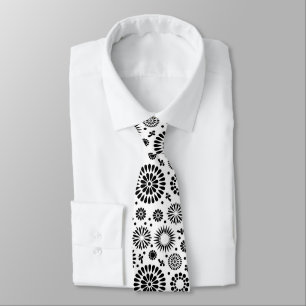 Cravate Folk Floral Fleurs Noires et Blanches Bohème Chic