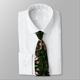 Cravate fond fractal blanc vert cosmique