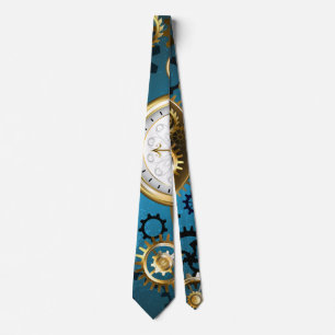 Cravate Fond turquoise Steampunk avec engrenages