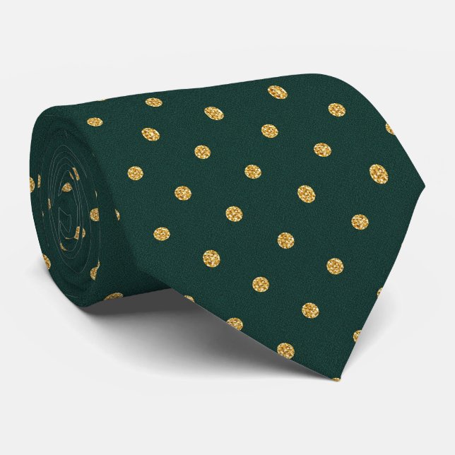 Cravate Forest Green & Gold Polka Dot  (Roulé)