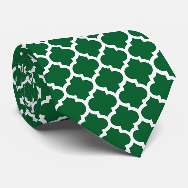Cravate Forest Green White Moroccan Quatrefoil Pattern #5 (Roulé)
