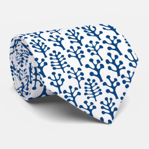 Cravate Forêt 230823 - Shibori Bleu sur Blanc