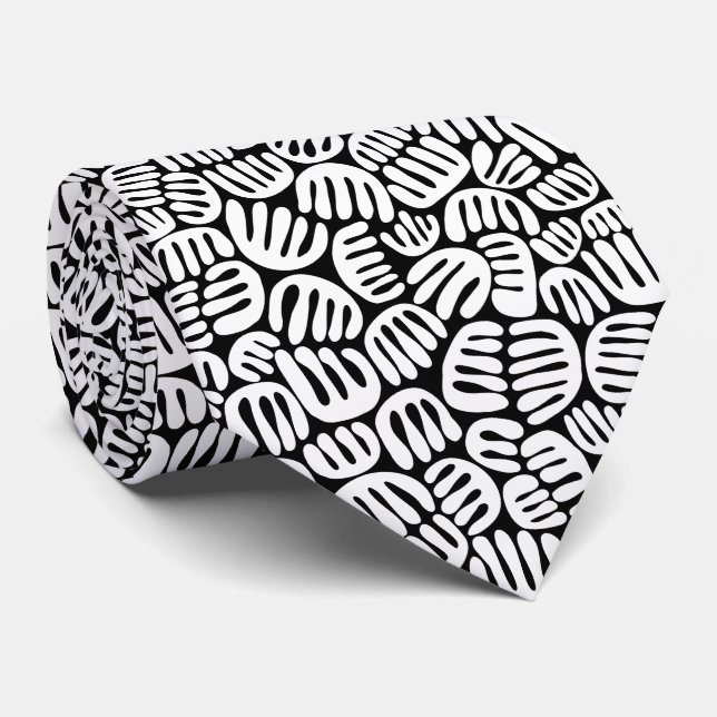 Cravate Formes Abstraites 301122 - Blanc sur noir (Roulé)