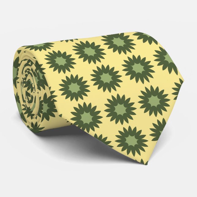 Cravate Fortune Géométrique Florale Jaune & Olive Deux côt (Roulé)