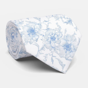Cravate Foulard à col toile de Jouy fleurs bleu pâle
