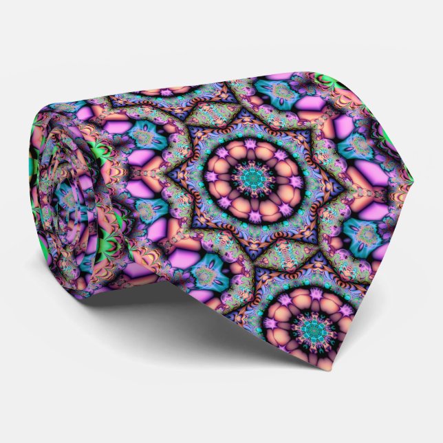 Cravate Fractal Mandala Floral Psychedelic (Roulé)