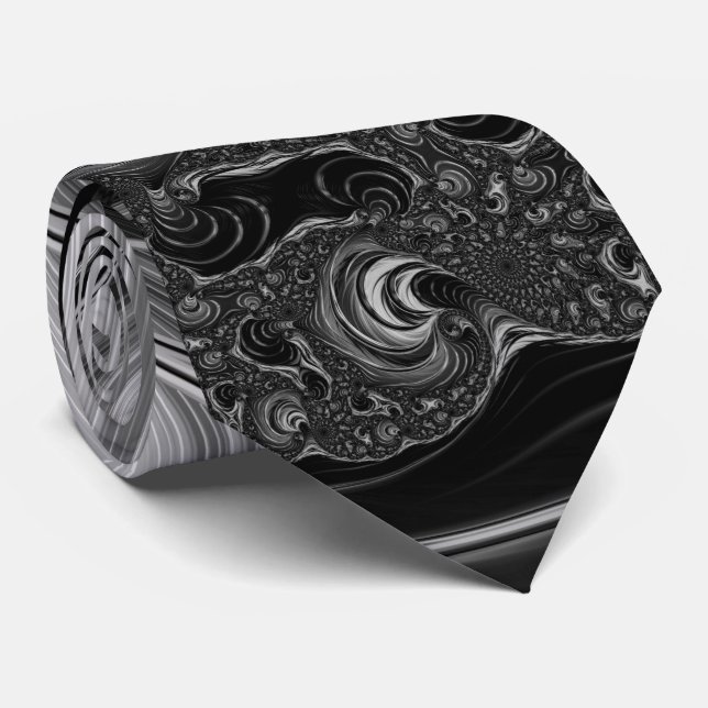 Cravate Fractal Métal Noir Blanc Tourbillon de Nautilus (Roulé)