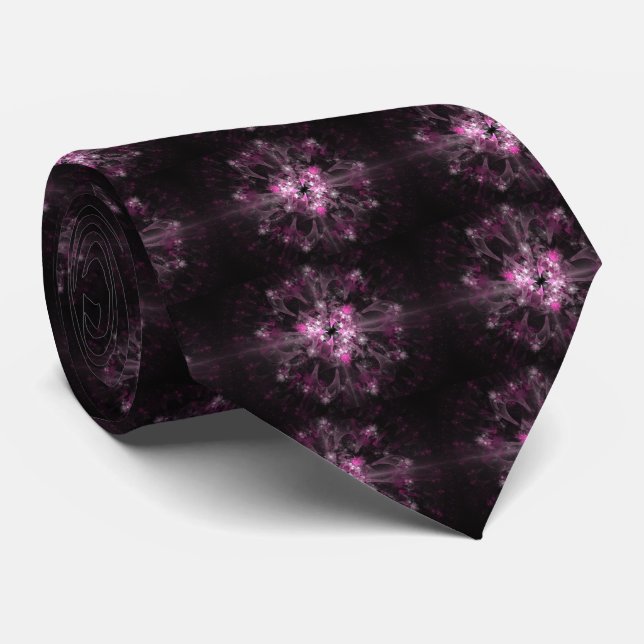 Cravate Fractale rose et noir (Roulé)