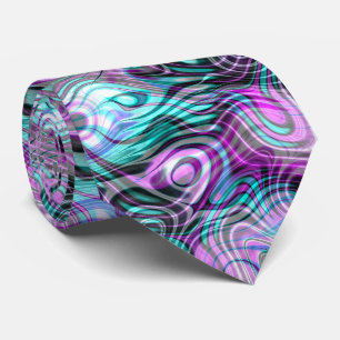 Cravate Fractales Noir Blanc Rose Violet Aqua Turquoise