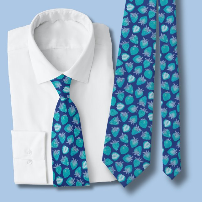 Cravate Fraise Bleue (Blue strawberry pattern tie)