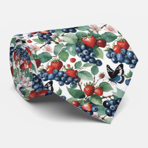 Cravate Fraises Blueberries et papillons Floral