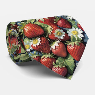 Cravate Fraises fraîches cueillies et fleurs blanches