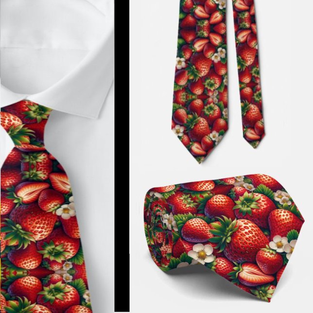 Cravate Fraises Motif Fraise Rouge Floral (Créateur téléchargé)
