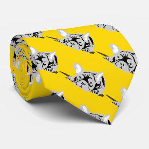 Cravate Français Bulldog Silhouette noir, blanc, jaune